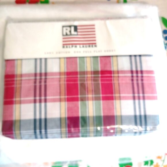 Ralph Lauren 100% Cotton Full Flat Sheet Sundek Plaid Red NIP - Picture 2 of 7